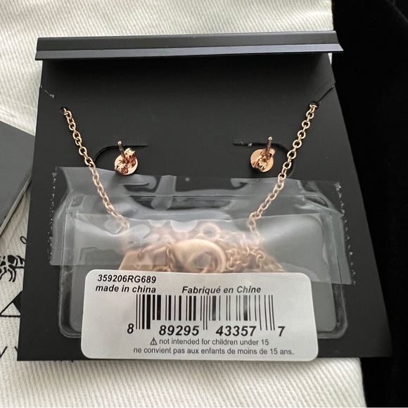 Coach Open Circle Necklace and Tea Rose Stud Earring Set NEW Rose Gold - Picture 5 of 7